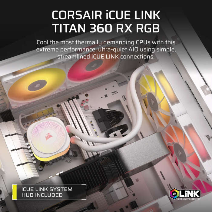 Corsair iCUE LINK TITAN 360 RX RGB Liquid CPU Cooler - White  RX120 RGB Fans  Fits Intel® ...