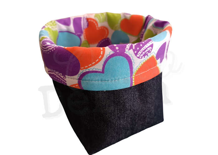 Bright Coloured Hearts Denim Basket - Medium