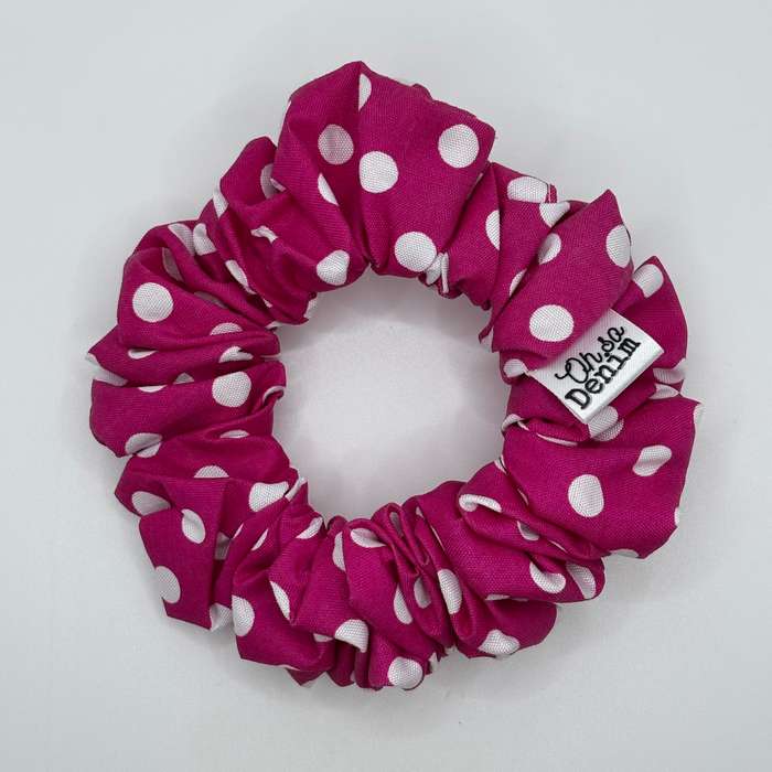 Dark Pink and White Polka Dots Hair Scrunchie