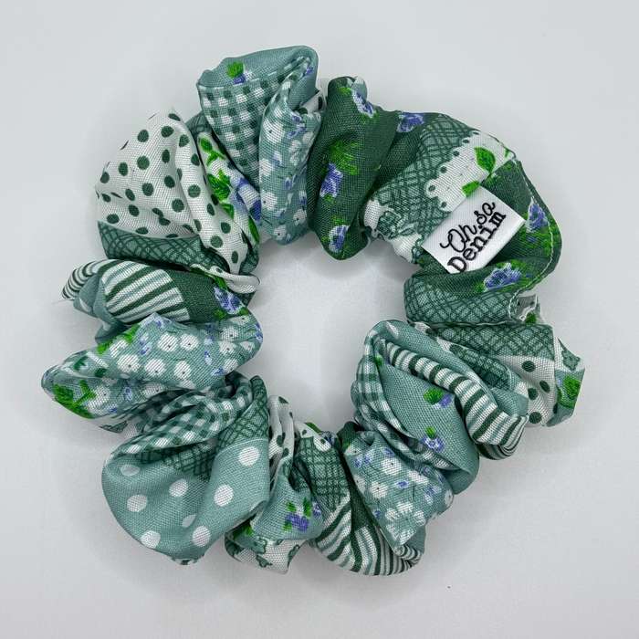 Green and White Floral Hair Scrunchie
