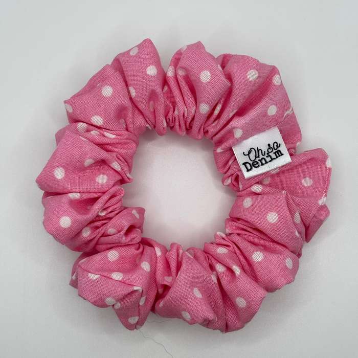 Light Pink and White Polka Dot Hair Scrunchie