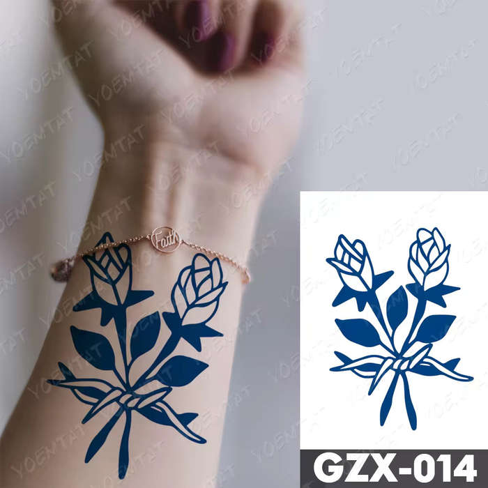 Blue Dual Rose Temporary Tattoo