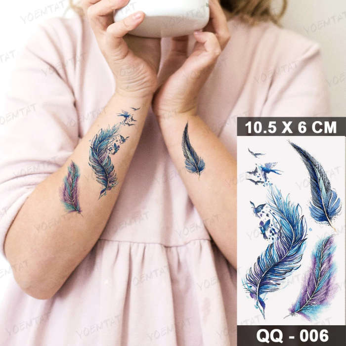 Feathers & Flying Birds Watercolor Temporary Tattoo Set