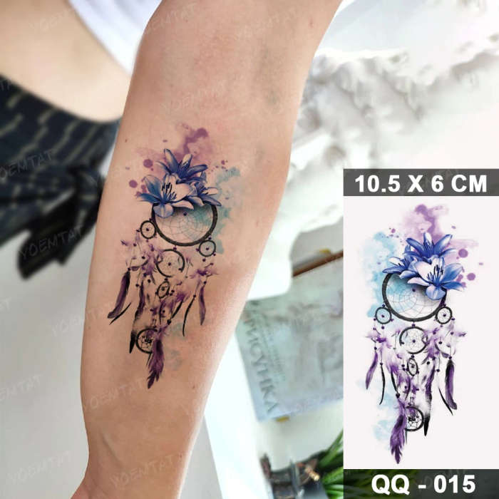 Blue Dreamcatcher Watercolor Temporary Tattoo