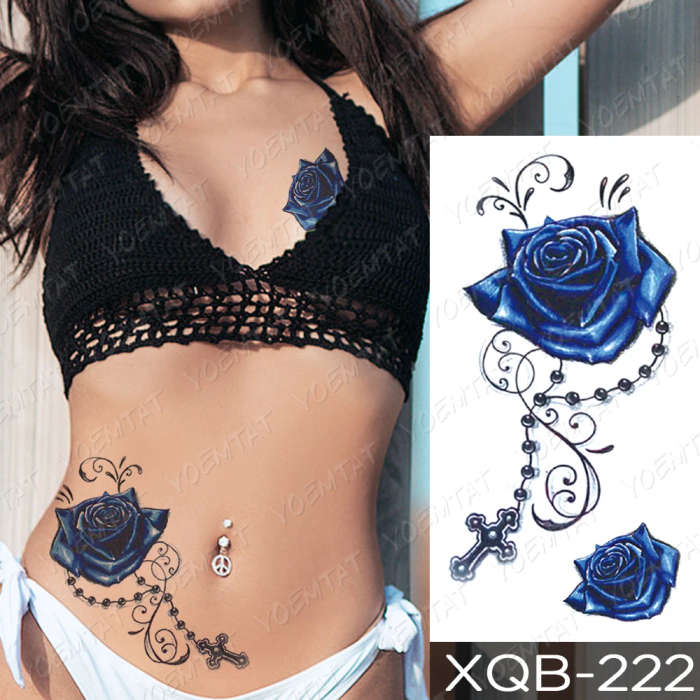 Enchanted Blue Rose Chain Temporary Tattoo