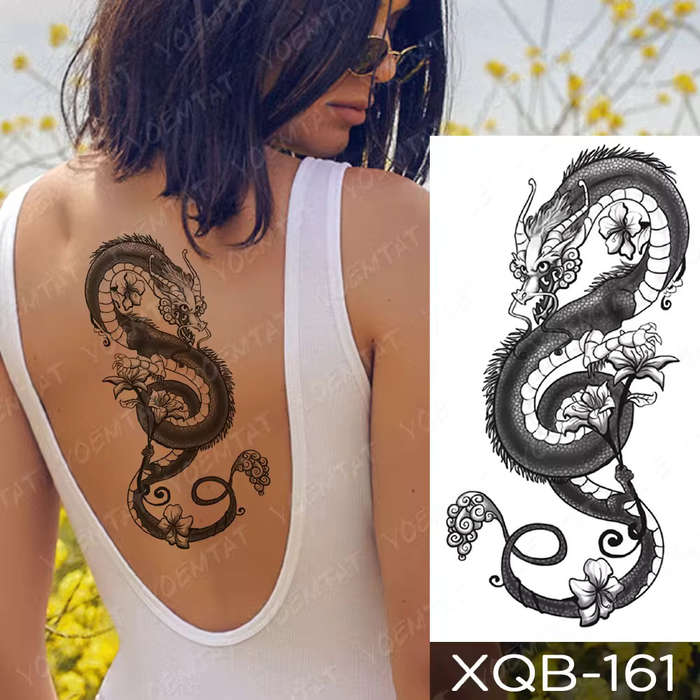 Dragon Floral Embrace Temporary Tattoo