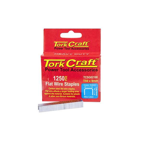 Tork Craft - Flat Wire Staple 16G x 10.6mm x 8mm T50 1250Piece - 2 Pack