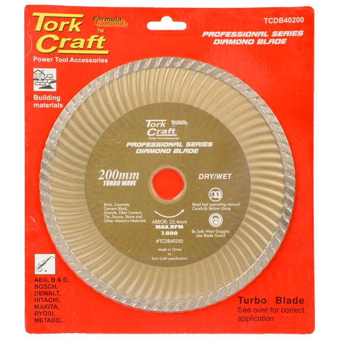Tork Craft - Diamond Blade 200 x 25.4mm Turbo - 2 Pack