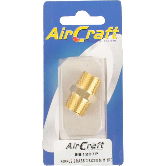 Aircraft - Nipple Brass 3/8 x 3/8 M/M 1 Piece Pack - 2 Pack