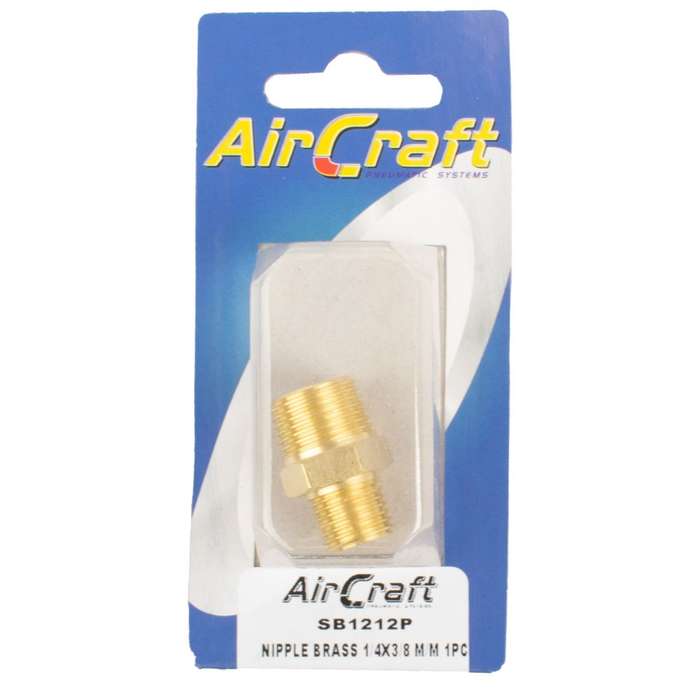 Aircraft - Nipple Brass 1/4 x 3/8 M/M 1 Piece Pack - 2 Pack