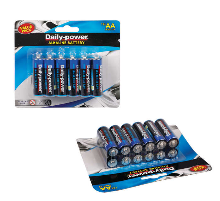 Batteries - Alkaline Battery - Improved Quality - Size AA - 12 Pack