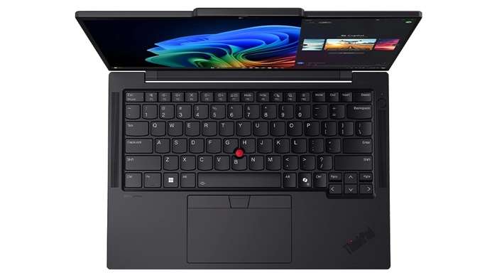 Bird's-eye view of the Lenovo ThinkPad T14s Gen 6 laptop keyboard