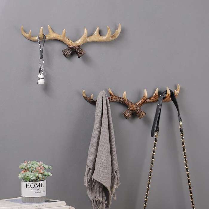 Resin Antler Wall Decoration Wall Hanger Home Living Room Entrance Wall Coat Hook(Light Color)