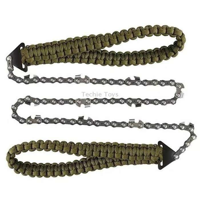 Outdoor Sports Hand Chainsaws Braided Umbrella Rope Camping Survival Pocket Saw(Military Green)