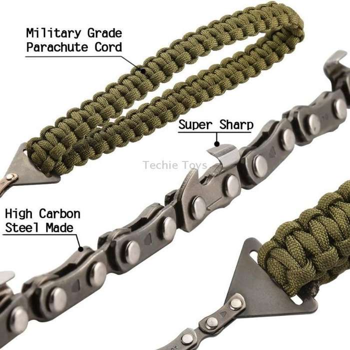 Outdoor Sports Hand Chainsaws Braided Umbrella Rope Camping Survival Pocket Saw(Military Green)