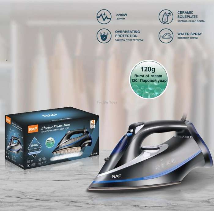 RAF R.1215 Three-Speed Thermostatic Ceramic Soleplate Electric Iron, EU Plug(Black Blue)