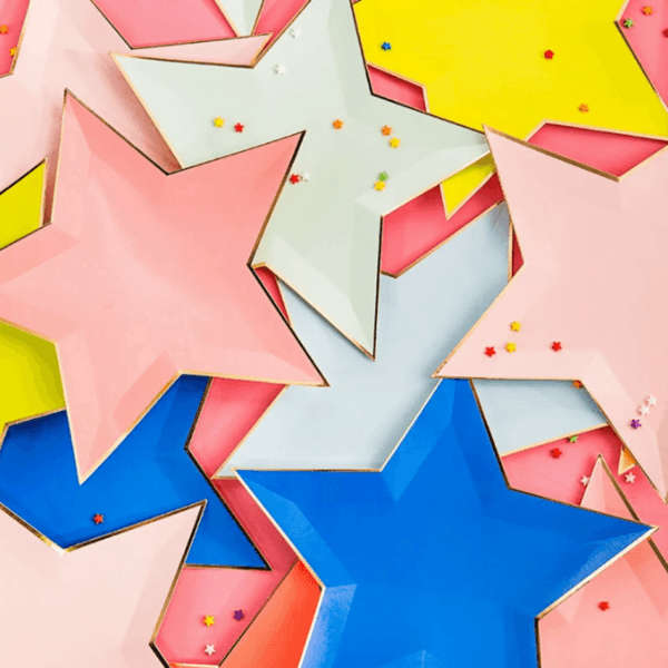 Star Shaped Large Paper Plates with Gold Trim - Coral (8 Plates)