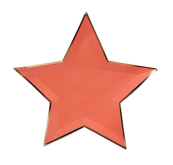 Star Shaped Large Paper Plates with Gold Trim - Coral (8 Plates)