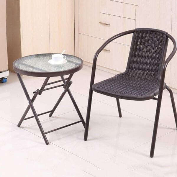 60cm Foldable Round Glass Top Patio Side Table