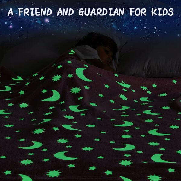 Glow in The Dark Soft Star Moon Pink Blanket