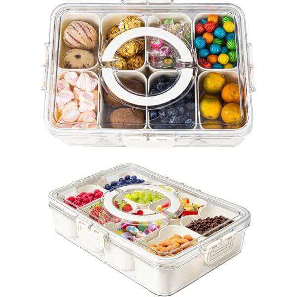 Portable 8 Compartment Snack Box With Lid and Handle