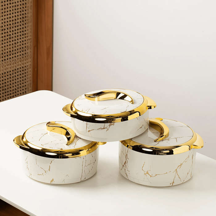 3 Piece Marble White Insulated Food Warmer