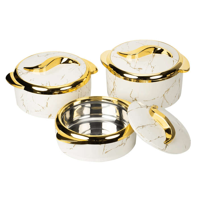 3 Piece Marble White Insulated Food Warmer