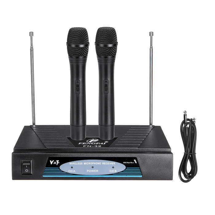 Professional 2 Channel VHF Wireless Dual Handheld Microphone System