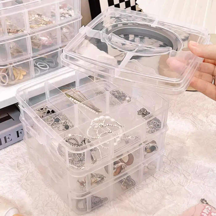 3 Tier Transparent Stackable Storage Box Organizer
