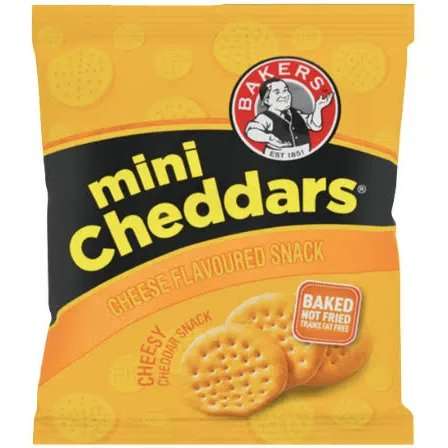BAKERS MINI CHEDDARS 33G CHEESE/O
