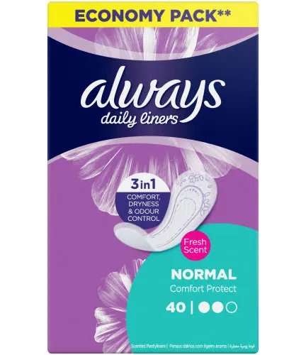 ALWAYS PANTY LINERS 40 NORMAL SCENTED FRESH PROTECT