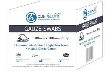 GAUZE SWABS 100MM 8PLY N/S 100 CLINIHEALTH