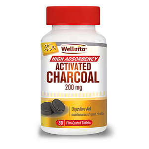 ACTIVATED CHARCOAL 200MG 30 TABS WELLVIT