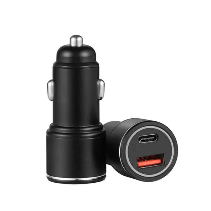 38W Dual Car Charger USB & Type-C Port  Black
