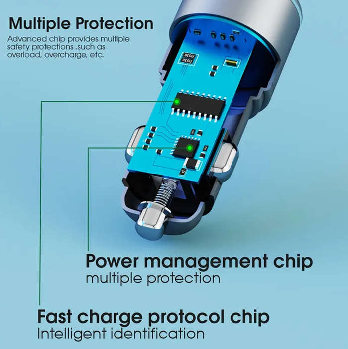 38W Dual Car Charger USB & Type-C Port  Black