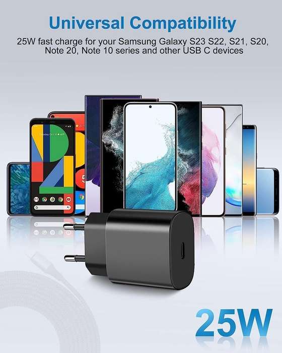 25W PD Fast Charger for Android with USB-C to USB-C