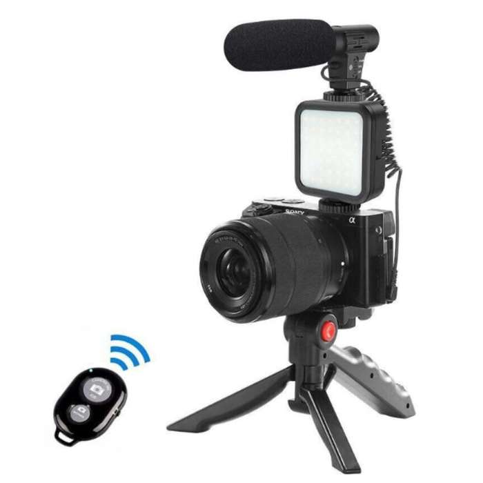 Professional Vlogging Kit with Tripod, LED Light & Microphone