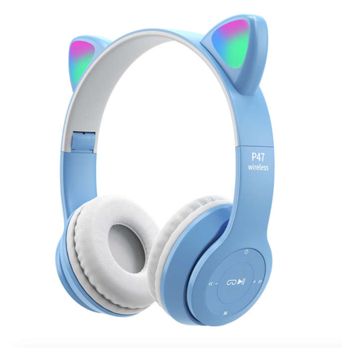 P47 Cat Ear Wireless Bluetooth Headphones  LED Light Up