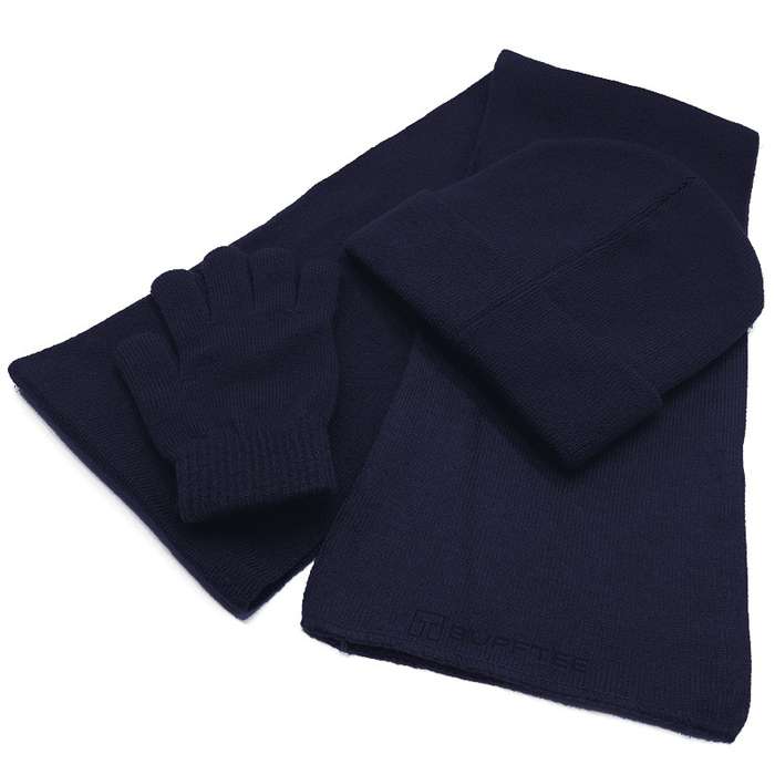 Bufftee Adults Beanie Scarf & Gloves Winter Warm Set-Navy