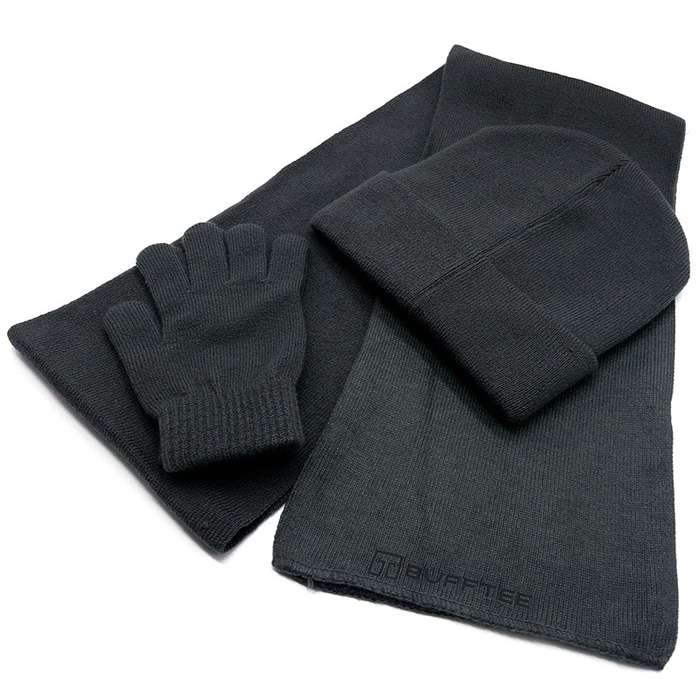 Bufftee Adults Beanie Scarf & Gloves Winter Warm Set-Grey