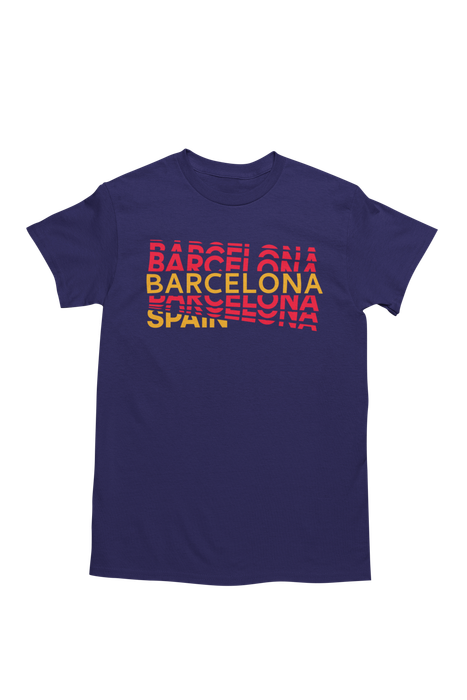 BUFFTEE Barcelona Spain Home Jersey Style Supporters T-Shirt - Unisex Word Illusion