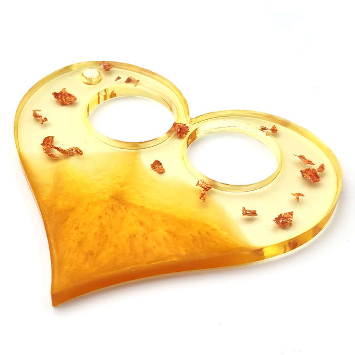 pX Golden Heart Punch Duster Resin Keyring Accessory Gold Foil Keychain Accessory