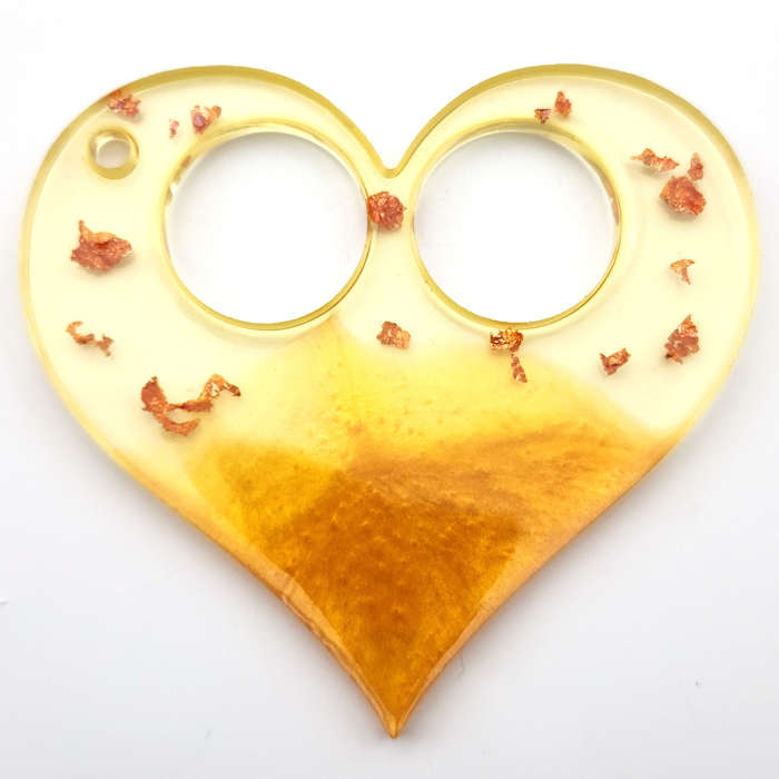 pX Golden Heart Punch Duster Resin Keyring Accessory Gold Foil Keychain Accessory