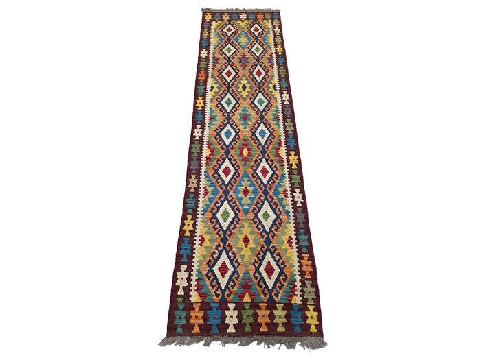 Stunning Handwoven woolen Choubi Kilim Runner 296 x 83 CM