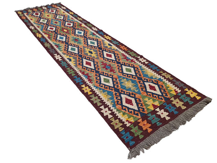 Stunning Handwoven woolen Choubi Kilim Runner 296 x 83 CM