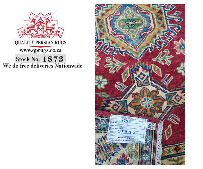 Fine Afghan Handmade Kazaq Carpet 213 x 87cm