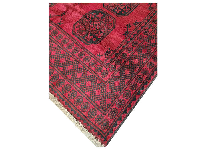 Fine Red Afghan Elephant Foot Design Carpet 193 x 149 CM