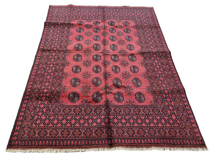 Stunning Red Afghan Handmade Carpet 199 x 150 CM