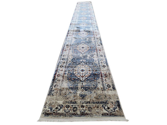 Beautiful Blue Vintage Style Carpet Runner 800 x 80cm