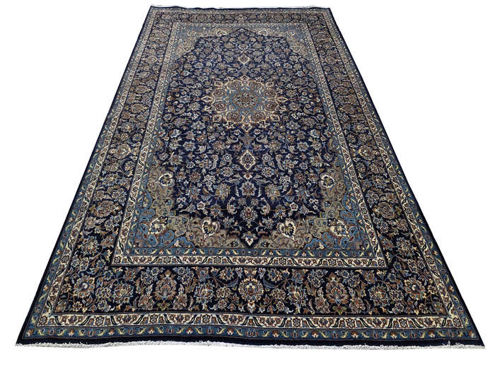 Gorgeous Pre-loved Navy Kashan Carpet 416 x 290cm